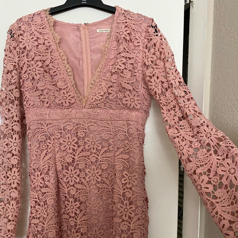 Pink long sleeve lace dress by Mustard Seed